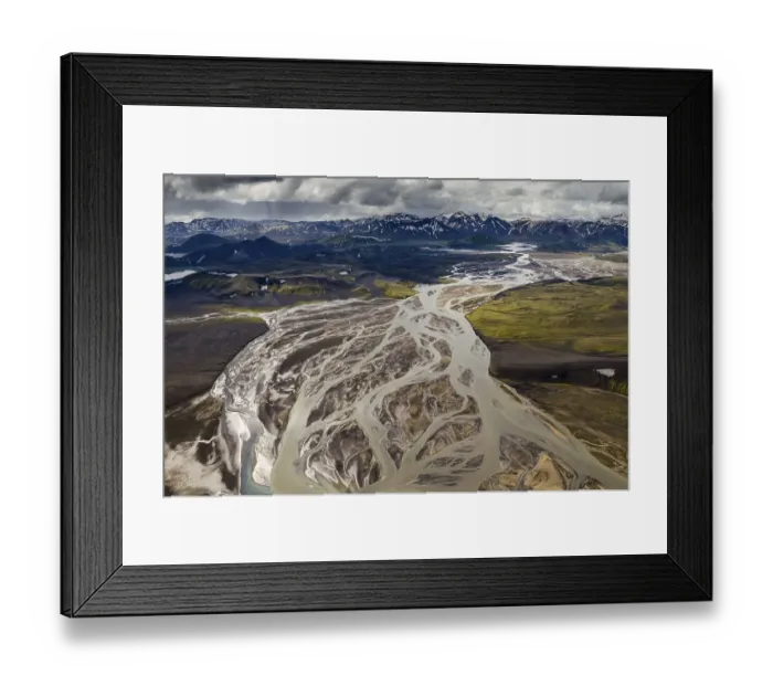 Framed Print : Aerial view, Tungnaa braided river