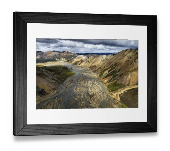 Framed Print : Aerial view, Joekulgilkvisl braided river