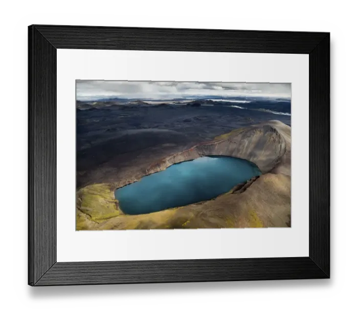 Framed Print : Aerial view, Hnausapollur crater lake or volcano caldera Framed Print : Aerial view, Hnausapollur crater lake or volcano caldera