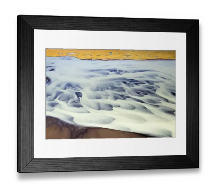 Framed Print : Aerial view of milky glacial water flow structures and patterns on the Holsa River near Selfoss