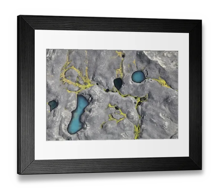 Framed Print : Aerial view, ponds and puddles left by the melting glacier Framed Print : Aerial view, ponds and puddles left by the melting glacier