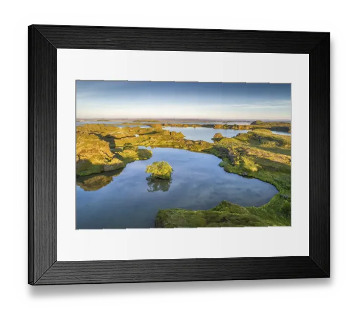 Framed Print : Aerial view of lava formations at Kalfastroend