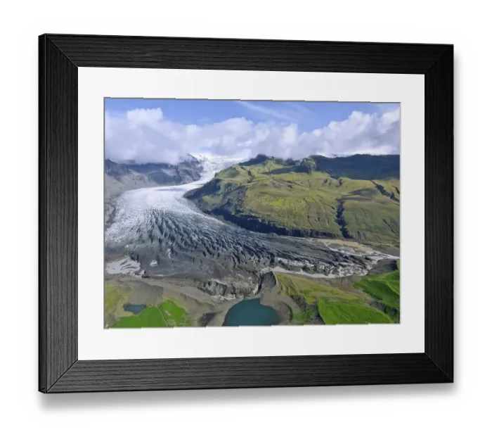 Framed Print : Aerial view of the glacier tongue of Svinanesjoekull Glacier Framed Print : Aerial view of the glacier tongue of Svinanesjoekull Glacier