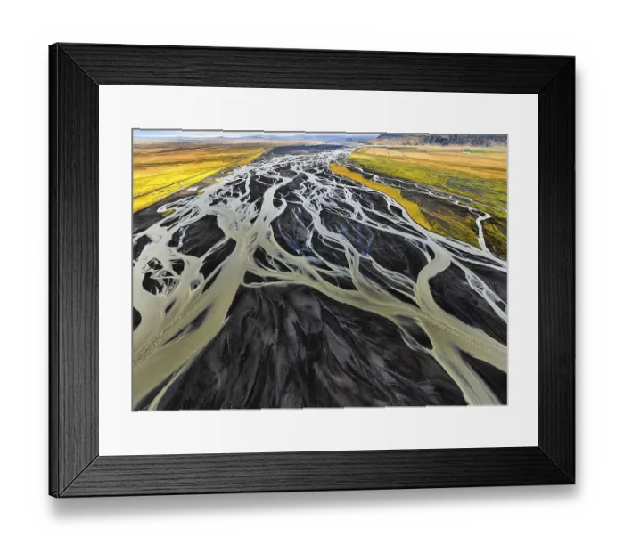 Framed Print : Overgrown river landscape, drone shot