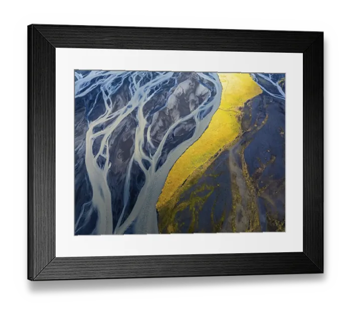 Framed Print : Overgrown river landscape, drone shot