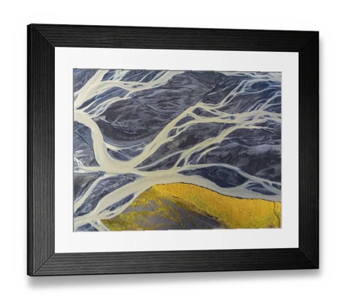 Framed Print : Overgrown river landscape, drone shot