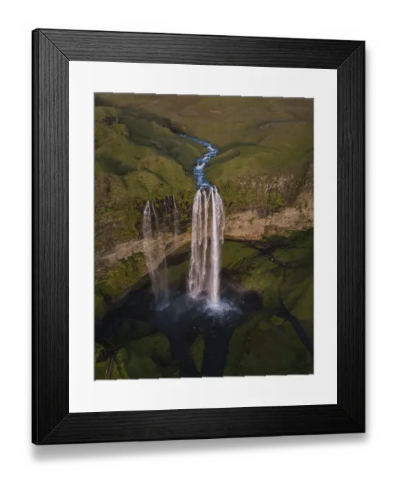 Framed Print : Aerial view, river course with Seljalandsfoss waterfall