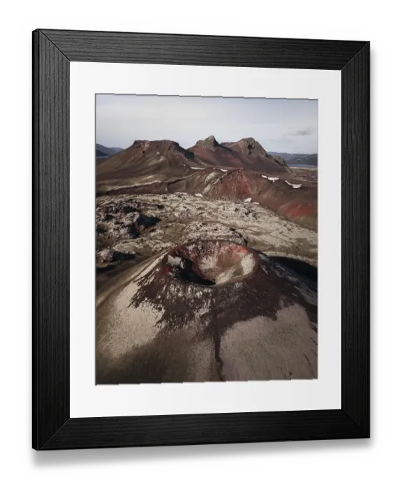 Framed Print : Aerial view, volcanic crater, near Friðland að Fjallabaki Framed Print : Aerial view, volcanic crater, near Friðland að Fjallabaki