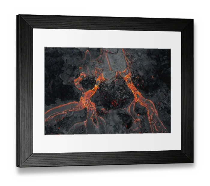 Framed Print : Aerial view, erupting volcano, crater with erupting lava and lava flow Framed Print : Aerial view, erupting volcano, crater with erupting lava and lava flow