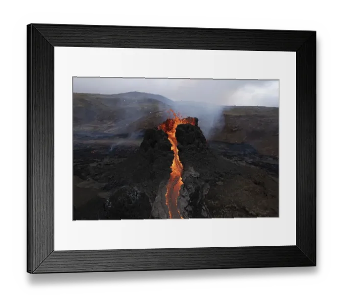 Framed Print : Aerial view, erupting volcano, crater with erupting lava and lava flow