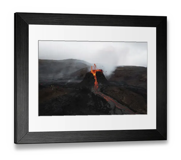 Framed Print : Aerial view, erupting volcano, crater with erupting lava and lava flow