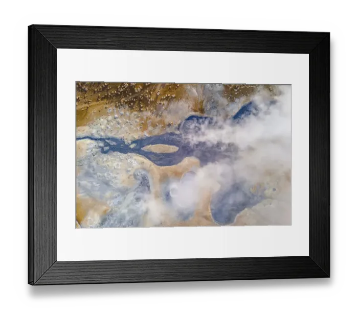 Framed Print : Aerial view, steaming river, geothermal area Hveraroend