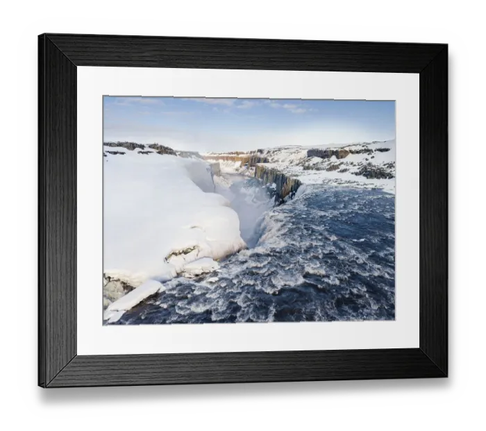Framed Print : Aerial view, snowy landscape, gorge