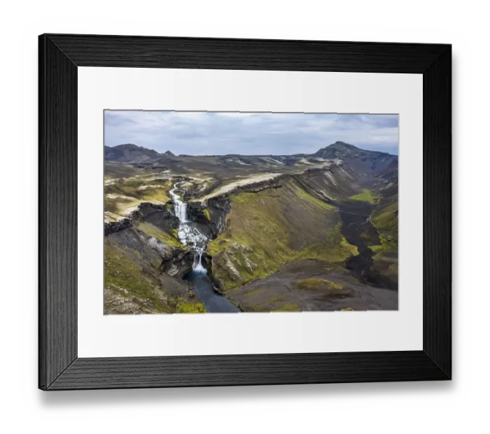 Framed Print : Aerial view, Ofaerufossar, two waterfalls Framed Print : Aerial view, Ofaerufossar, two waterfalls