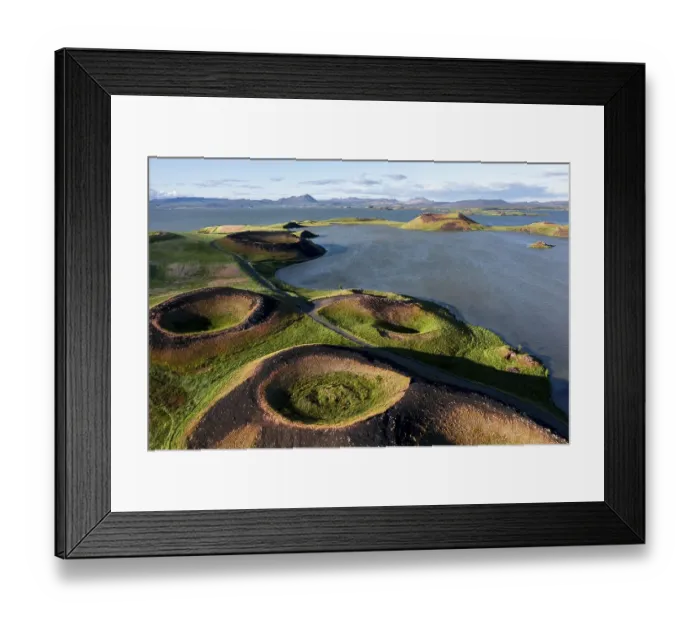 Framed Print : Aerial view of green volcanic crater Framed Print : Aerial view of green volcanic crater