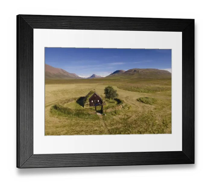 Framed Print : Old peat church of Groef or Grafarkirkja near Hofsos