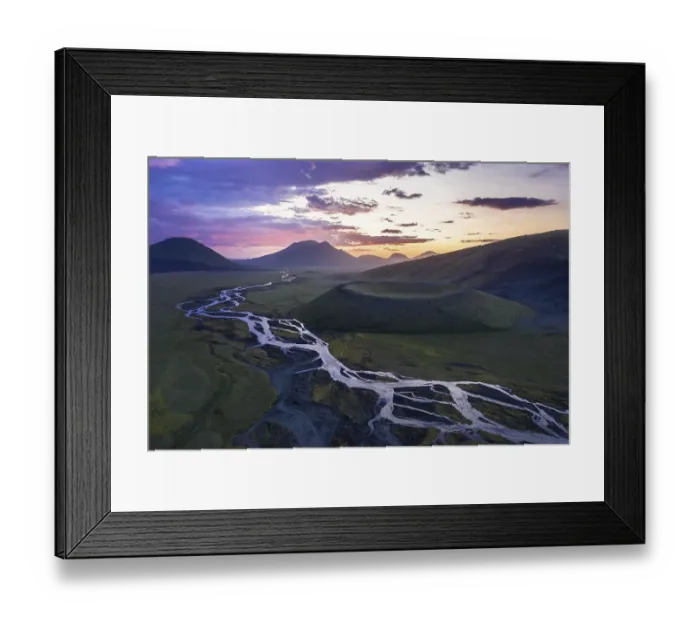 Framed Print : Aerial view, volcanic crater, interlaced river Framed Print : Aerial view, volcanic crater, interlaced river