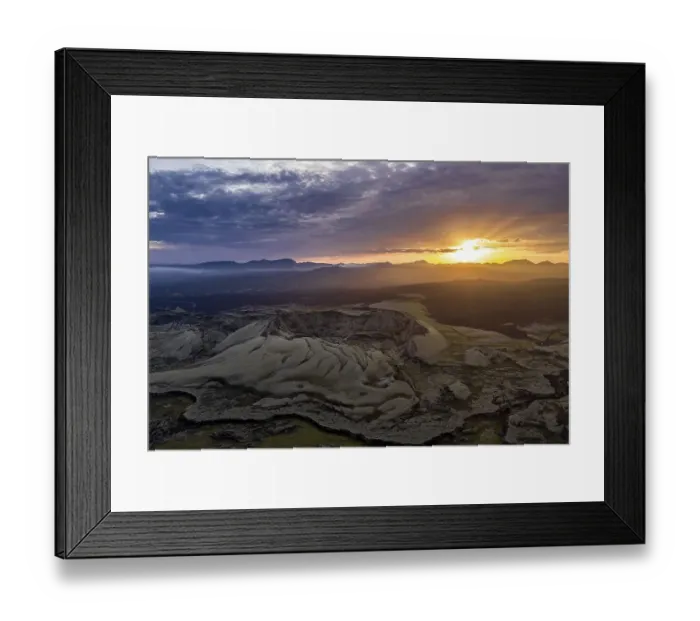 Framed Print : Aerial view, volcanic crater at sunset Framed Print : Aerial view, volcanic crater at sunset
