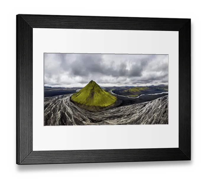 Framed Print : Aerial view, Maelifell mountain covered with moss