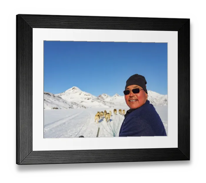 Framed Print : Inuit on dog sleds on Kong Oskar Fjord Framed Print : Inuit on dog sleds on Kong Oskar Fjord