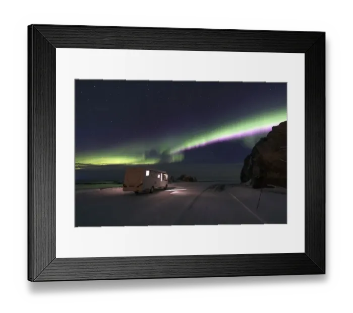 Framed Print : Motorhome and Northern Lights (Aurora borealis) in winter Framed Print : Motorhome and Northern Lights (Aurora borealis) in winter