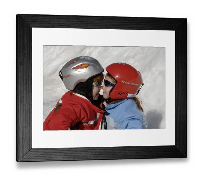 Framed Print : Two children wearing helmets for skiing Framed Print : Two children wearing helmets for skiing