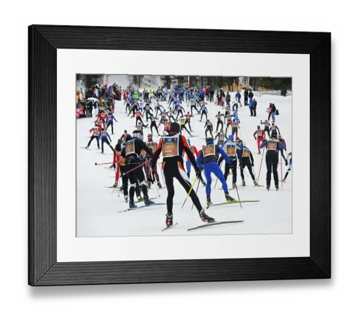 Framed Print : Cross-country skiers at the Engadin Skimarathon in the Stazer Wald