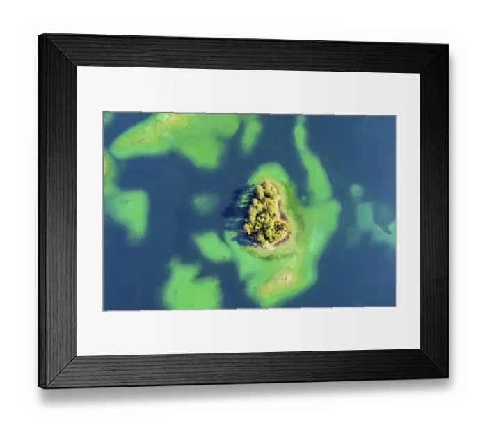 Framed Print : Aerial view of a small island on the lake