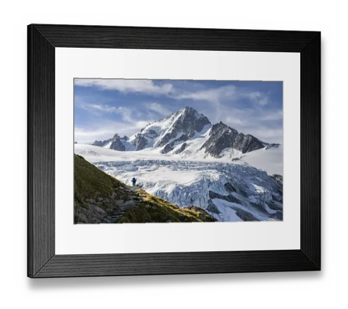Framed Print : Hiker on trail to Glacier du Tour Framed Print : Hiker on trail to Glacier du Tour