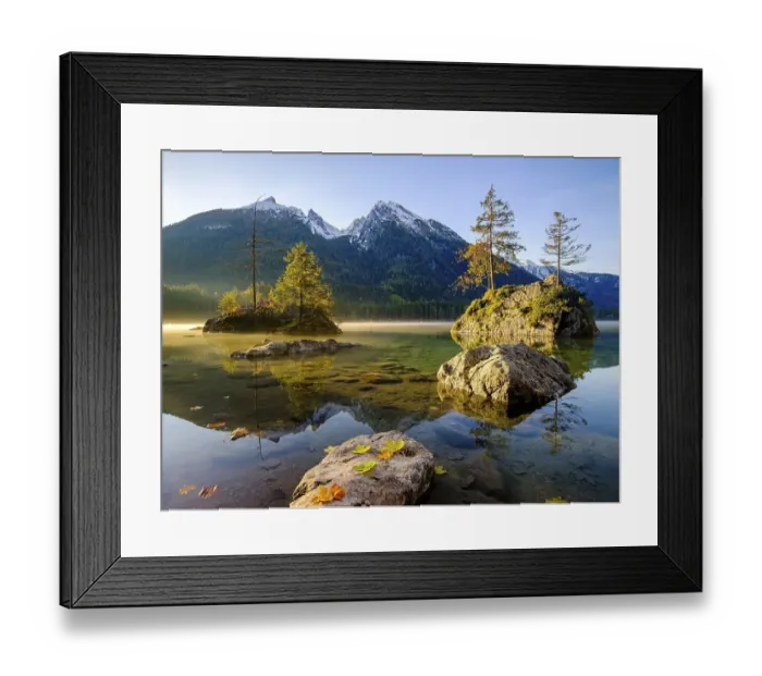Framed Print : Hintersee with morning fog at sunrise Framed Print : Hintersee with morning fog at sunrise