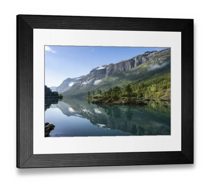 Framed Print : Mountains reflected in blue lake Framed Print : Mountains reflected in blue lake