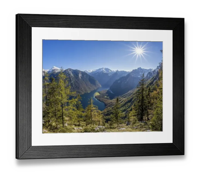 Framed Print : Panoramic view of the Koenigssee from the Archenkanzel viewpoint Framed Print : Panoramic view of the Koenigssee from the Archenkanzel viewpoint