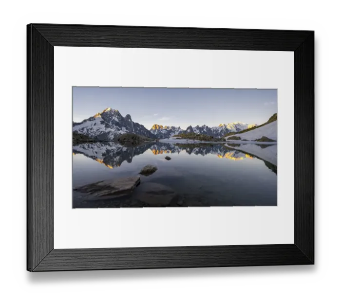 Framed Print : Morning atmosphere at sunrise, water reflection in Lac Blanc