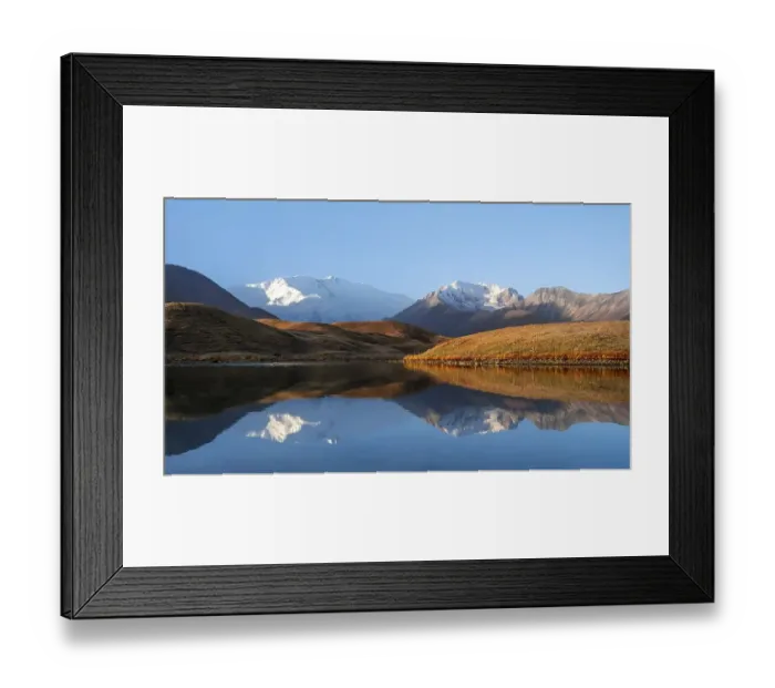 Framed Print : Morning atmosphere, mountains reflected in a small mountain lake Framed Print : Morning atmosphere, mountains reflected in a small mountain lake