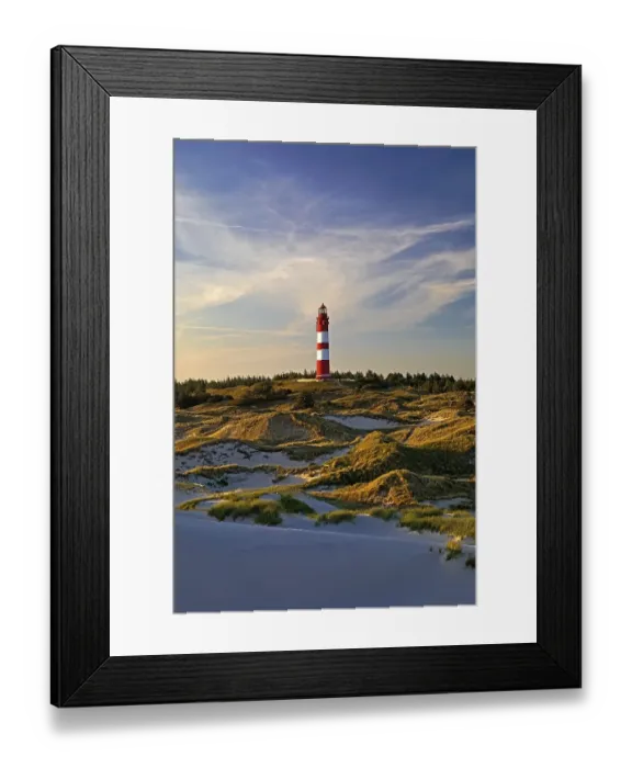 Framed Print : Dunes in the evening light with the lighthouse