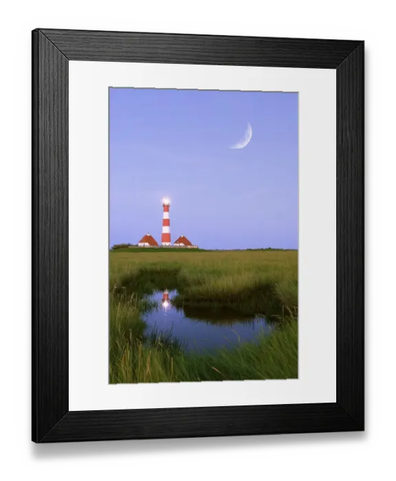 Framed Print : Westerheversand Lighthouse, moon