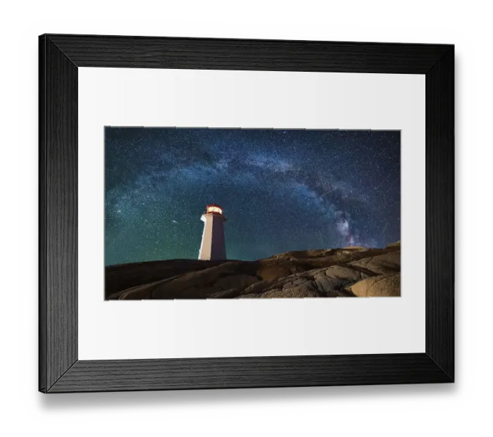 Framed Print : Lighthouse surrounded by rocks at night Framed Print : Lighthouse surrounded by rocks at night