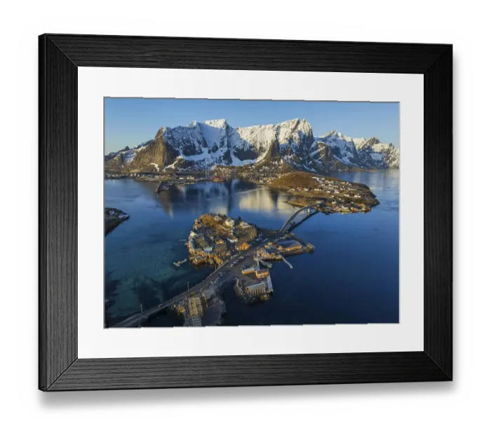 Framed Print : Aerial view, bridge, village, steep mountains