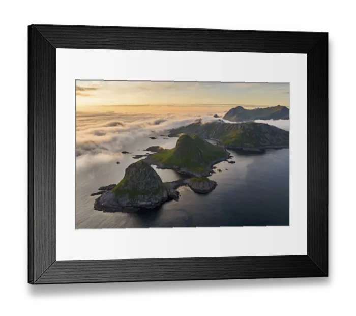Framed Print : Islands in the sea, fjords and mountains