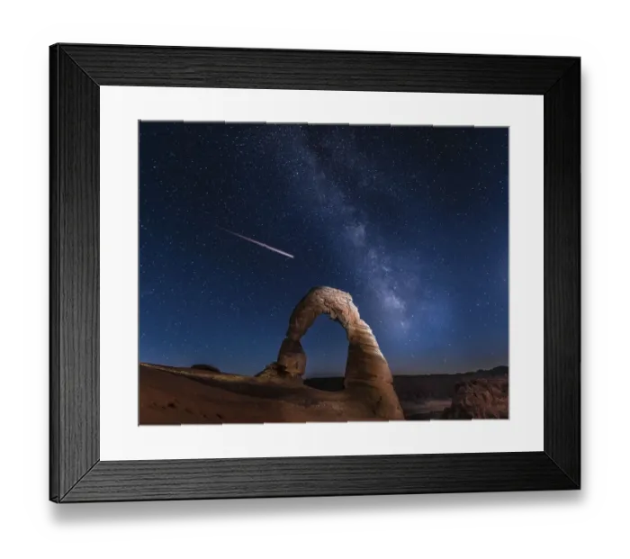 Framed Print : Natural Arch Delicate Arch with Milky Way and shooting star at night