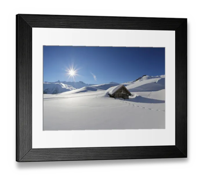 Framed Print : Hut, Alp Panueoel in winter, Flumserberg