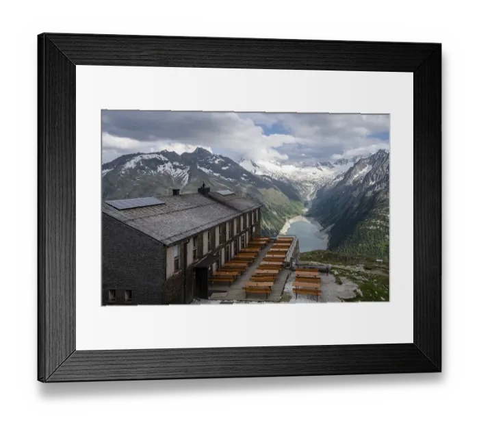 Framed Print : Olperer Huette with view of the Schlegeis reservoir