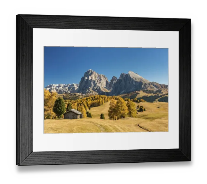 Framed Print : View over the autumnal Alpe di Sassolungo and Plattkofel