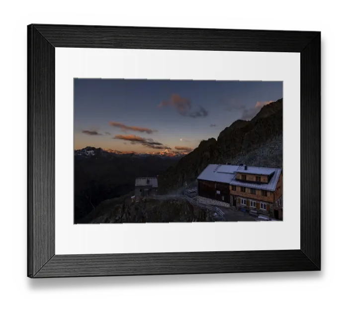 Framed Print : Hildesheimer Hut at blue hour with Oetztal Alps Framed Print : Hildesheimer Hut at blue hour with Oetztal Alps