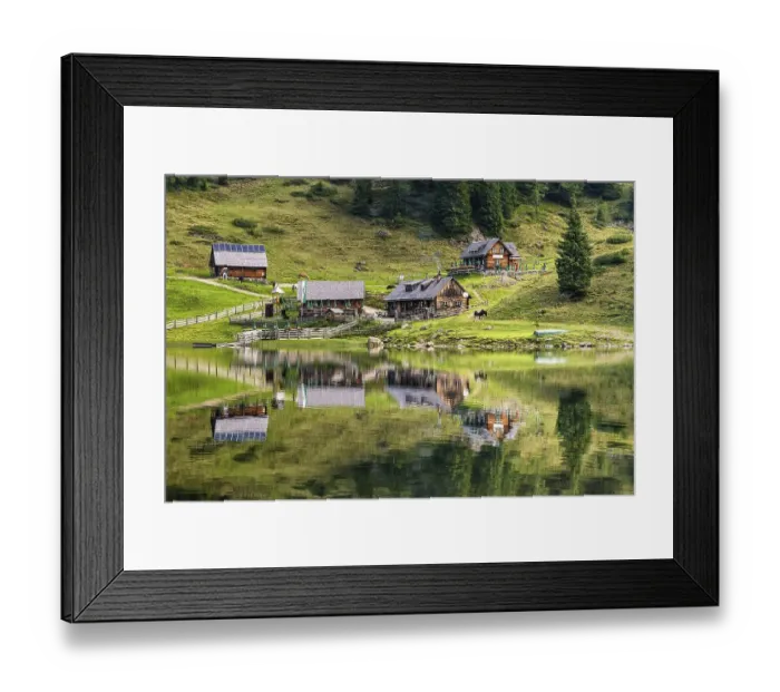 Framed Print : Fahrlechhuette and Duisitzkarseehuette at the Lake Duisitzkarsee