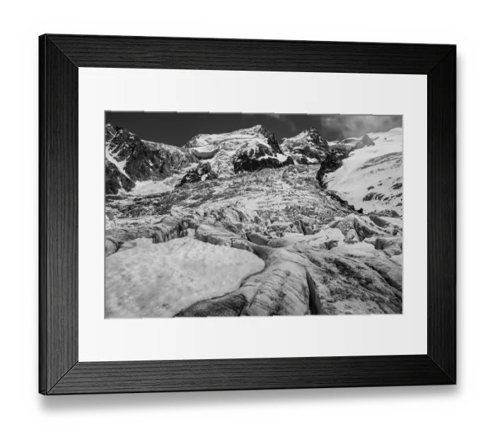 Framed Print : Black and white, La Jonction, glacier tongue Framed Print : Black and white, La Jonction, glacier tongue
