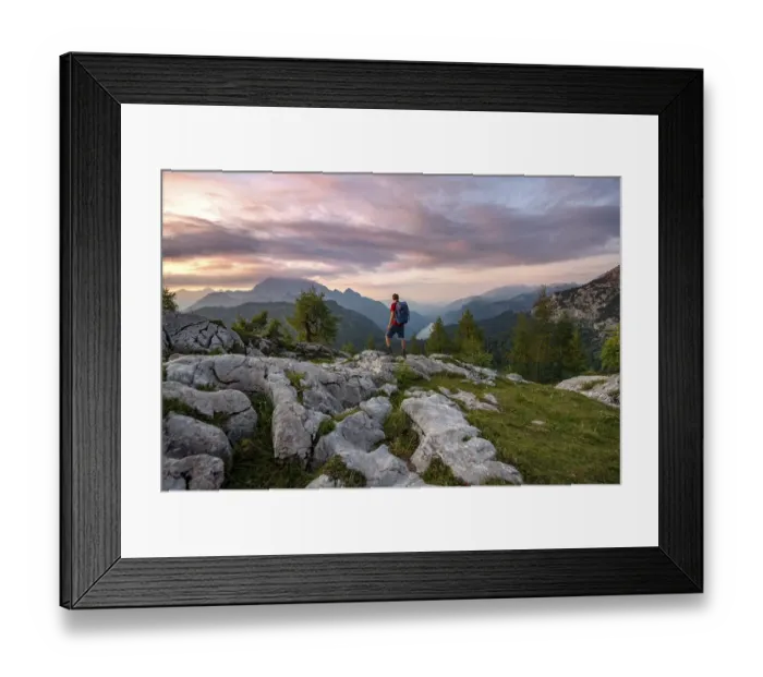 Framed Print : Hiker at the summit of Feldkogel