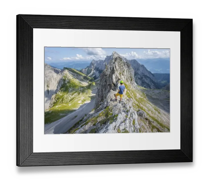 Framed Print : Hikers at the Lamsscharte, exposed rocky ridge