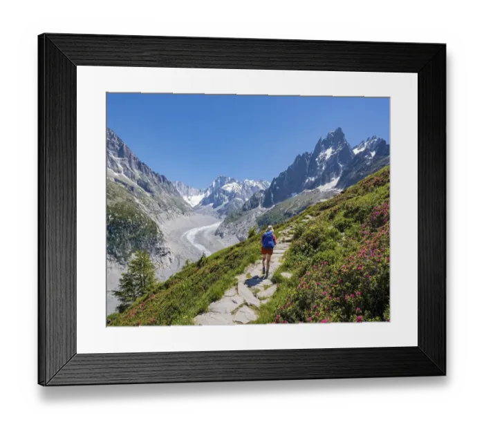 Framed Print : Climber on hiking trail, Grand Balcon Nord