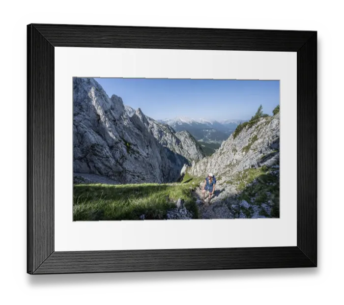 Framed Print : Mountaineer on the Mannlsteig, via ferrata on the Hohe Goell Framed Print : Mountaineer on the Mannlsteig, via ferrata on the Hohe Goell